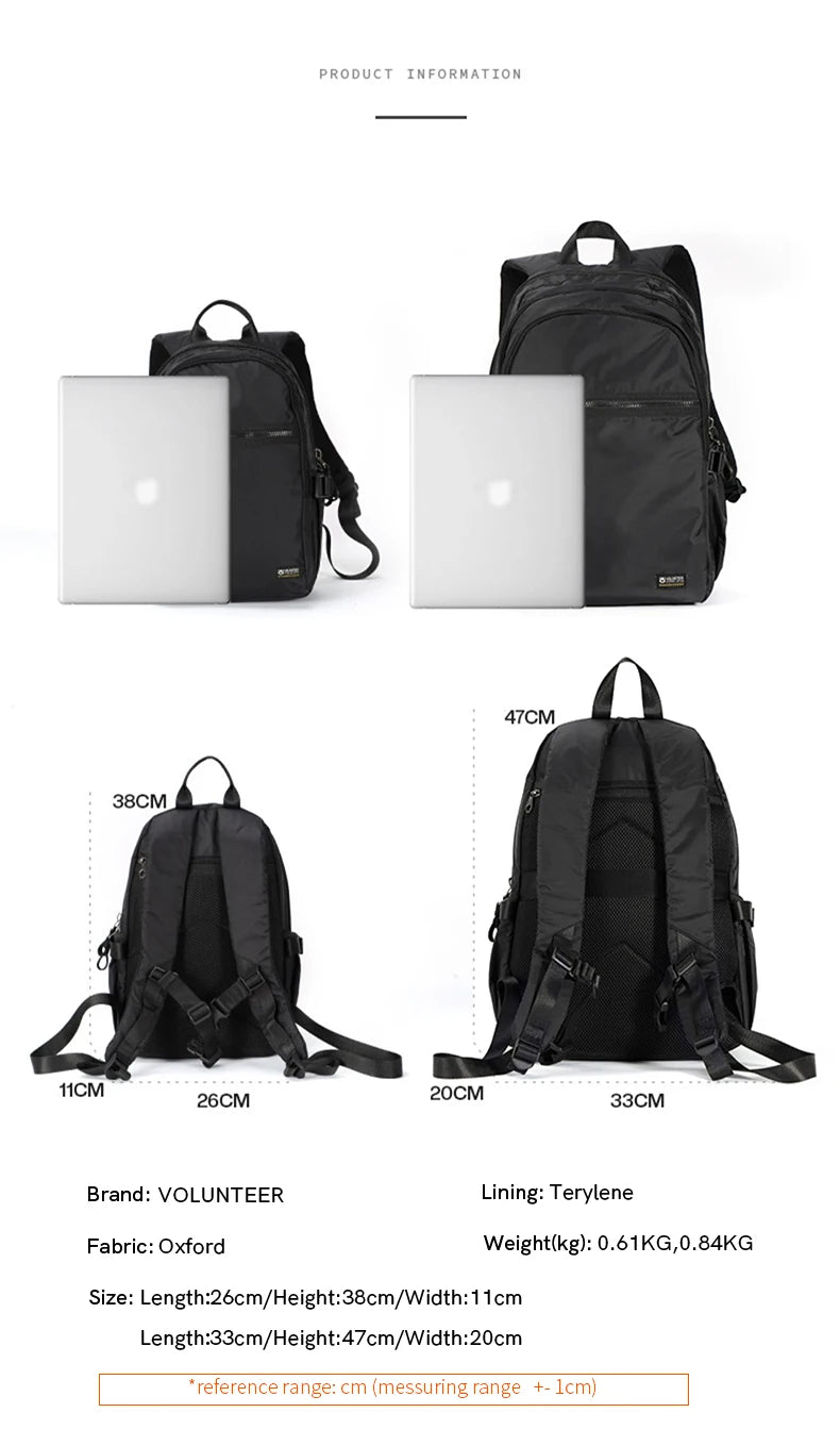 Volunteer Backpack for Men 2023 New Fashionable Large Capacity High Quality Laptop Waterproof Travel Casual Bags1801-08