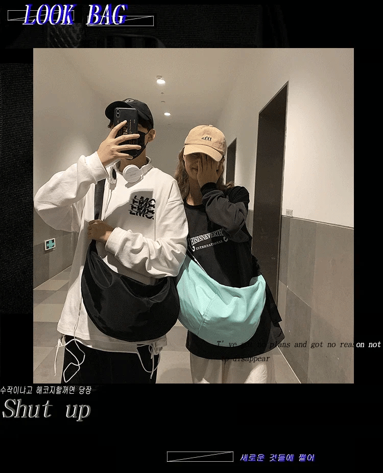 Crossbody Bags Men Solid Color Large Capacity Hobos Unisex Harajuku Japanese Style Nylon Waterproof Travel Shoulder Zipper Purse