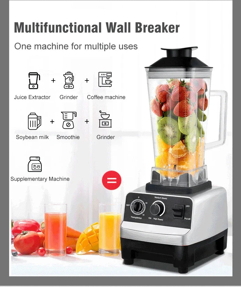 2000W Stationary Blender Heavy Duty Commercial Mixer Ice Smoothies Appliances for Kitchen Professional High Power Food Processor