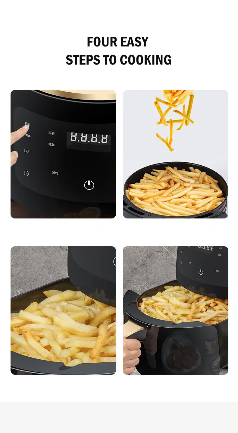 New Air Fryer Household Iarge Capacity French Fries Machine Multifunctional Electric Fryer 6L 1200W