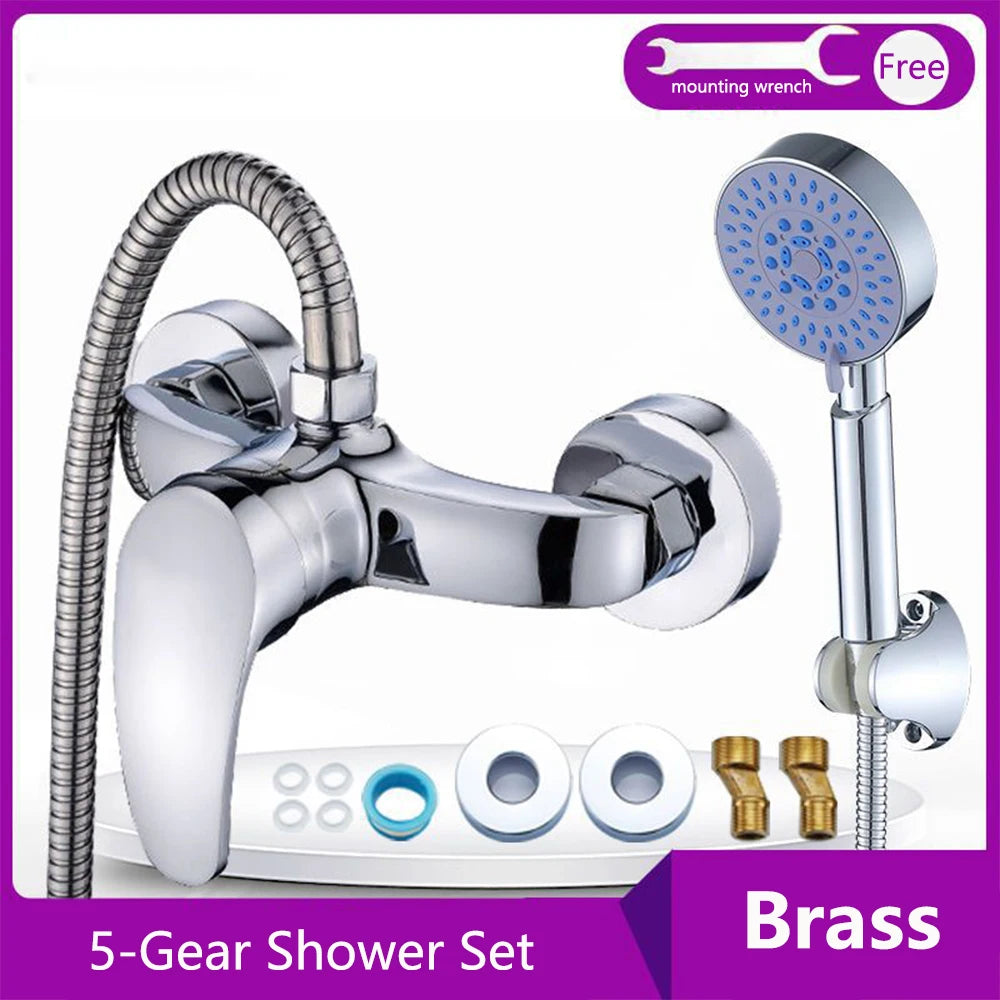 150MM Rainfall Thermostat Bathroom Shower Faucet Set Handheld Booster Showerhead Wall Mounted Brass Bath Hot & Cold Mixer Taps
