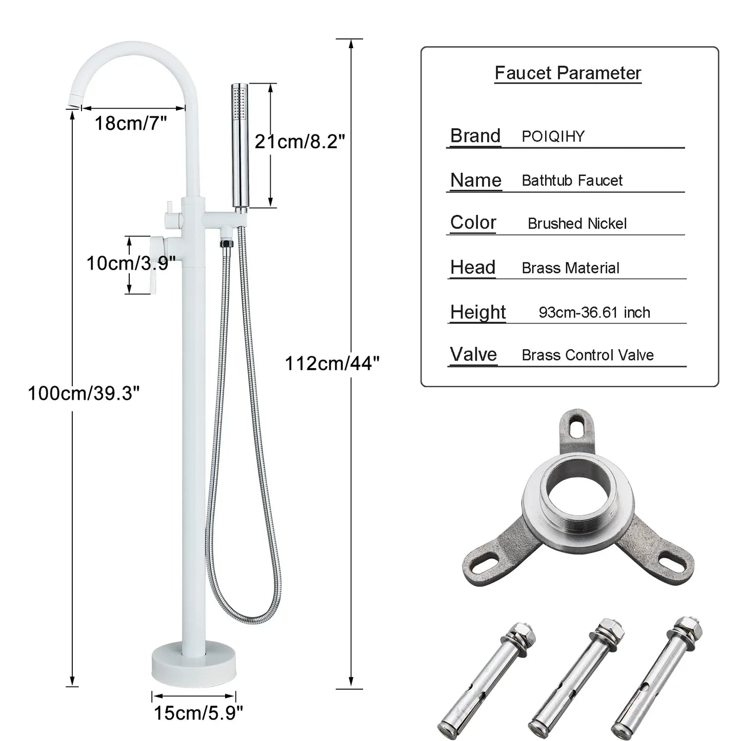 Chrome White Floor Mounted Bathtub Faucet Bathroom Freestanding Bath Tub Shower Set Swivel Spout Clawfoot Mixer
