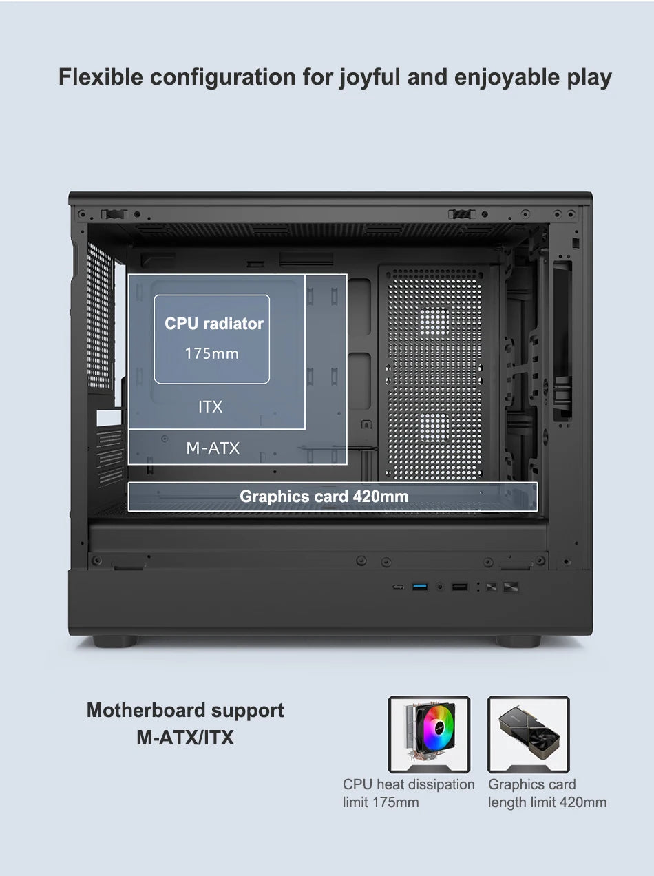 Power Train N1 MATX Desktop Case Vertical Glass Side Transparent Host Shell Support 360 Water-Cooled 420MM Graphics Card