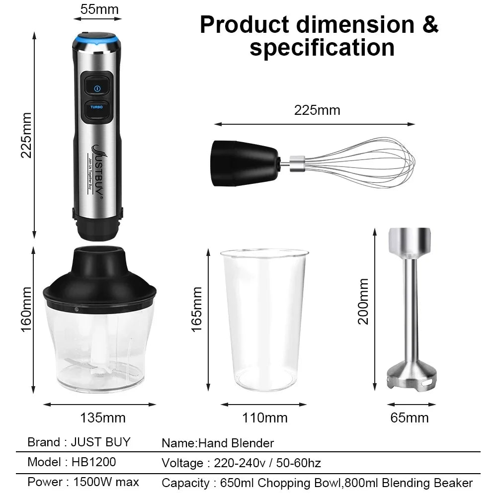 1500W High Power 4 in 1 Blender Set Household Multi-functional Cooking Stick Baby Food Supplement Machine Food Processor