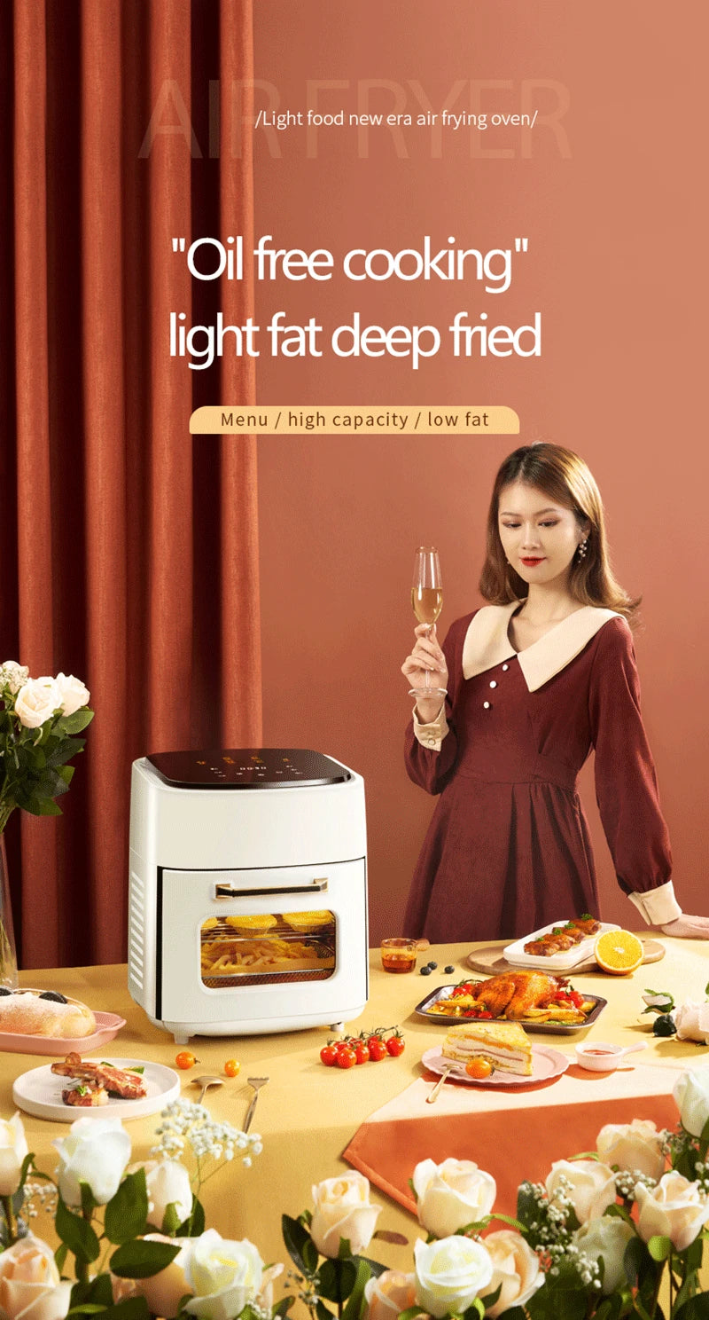 15L Large Multifunction Digital Air Fryer Without Oil Electric Oven, Dehydrator, Oven Touch Screen Fryer Viewable Window