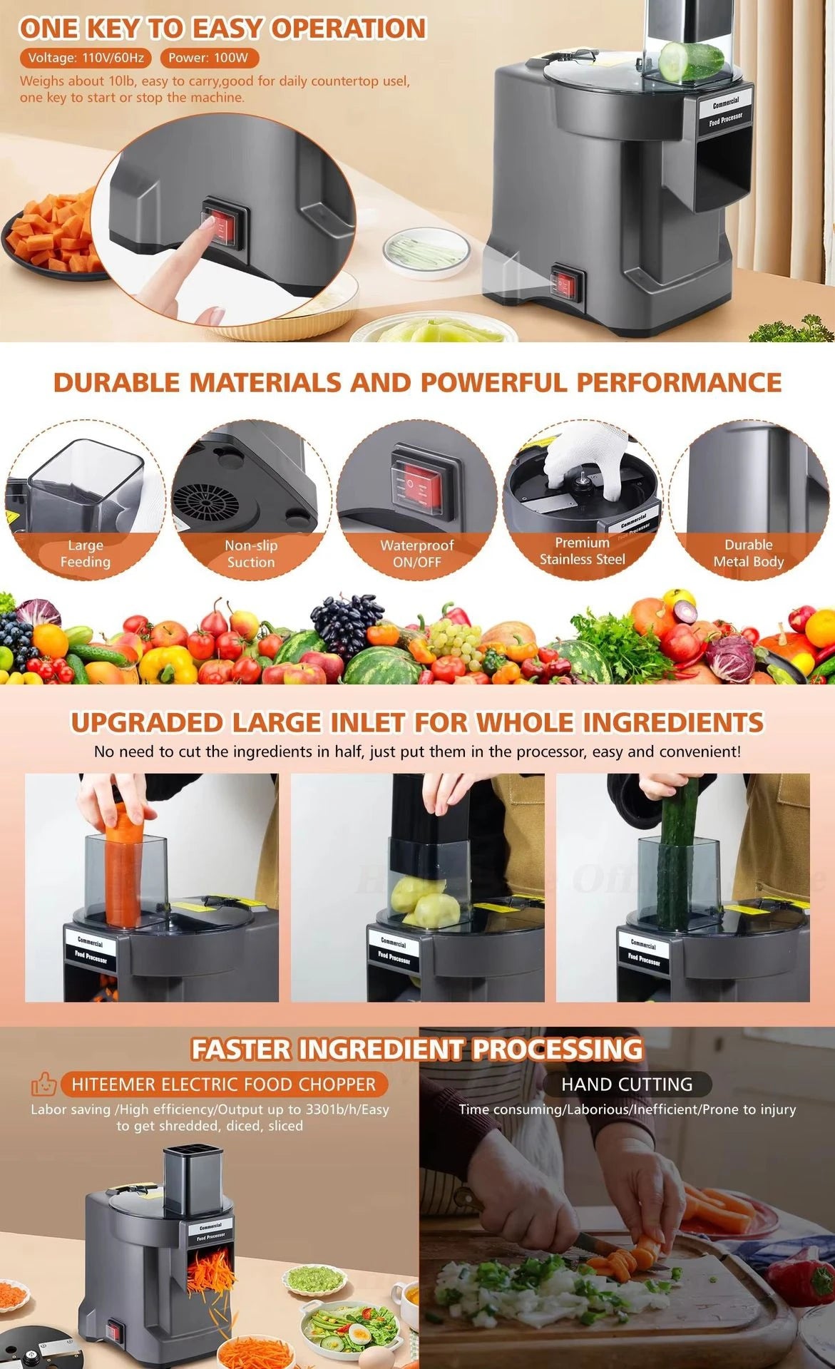 HomeWise K8600 Vegetable Cutter Slicing Shredding Dicing Maker Food Processor with 3 Blade Multifunctional Cutter