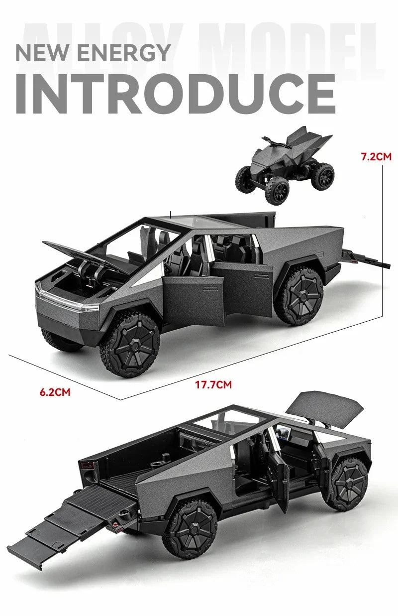 1/32 Teslas Cybertruck Pickup Alloy Car Model Diecast Metal Off-road Vehicles Truck Car Model Sound and Light Childrens Toy Gift