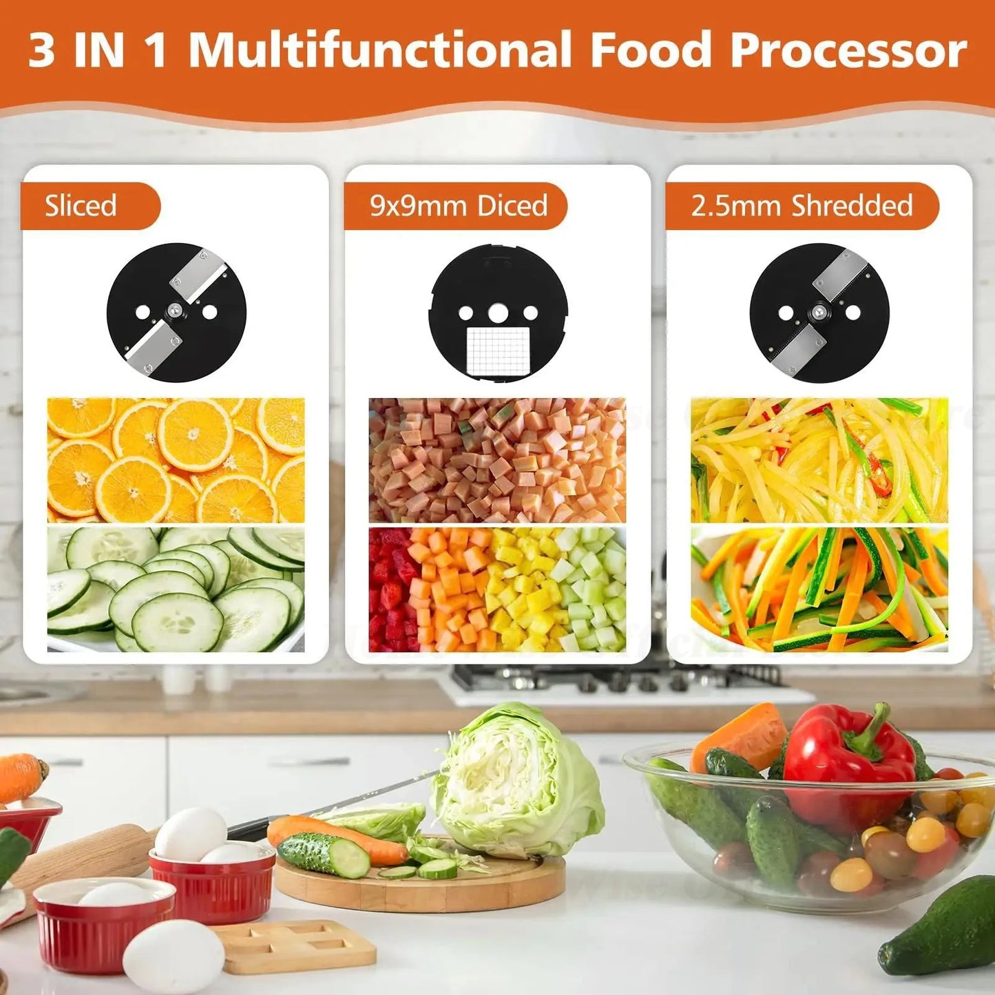 HomeWise K8600 Vegetable Cutter Slicing Shredding Dicing Maker Food Processor with 3 Blade Multifunctional Cutter