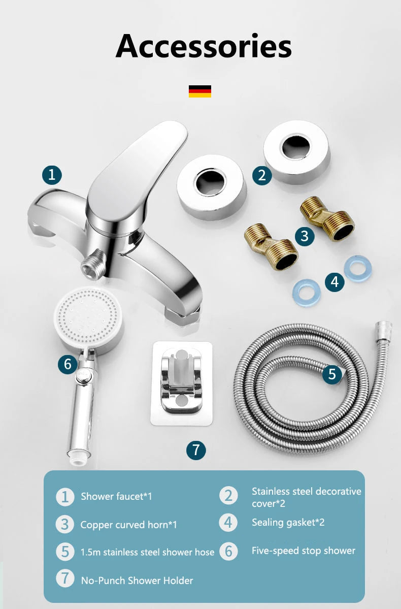 150MM Rainfall Thermostat Bathroom Shower Faucet Set Handheld Booster Showerhead Wall Mounted Brass Bath Hot & Cold Mixer Taps