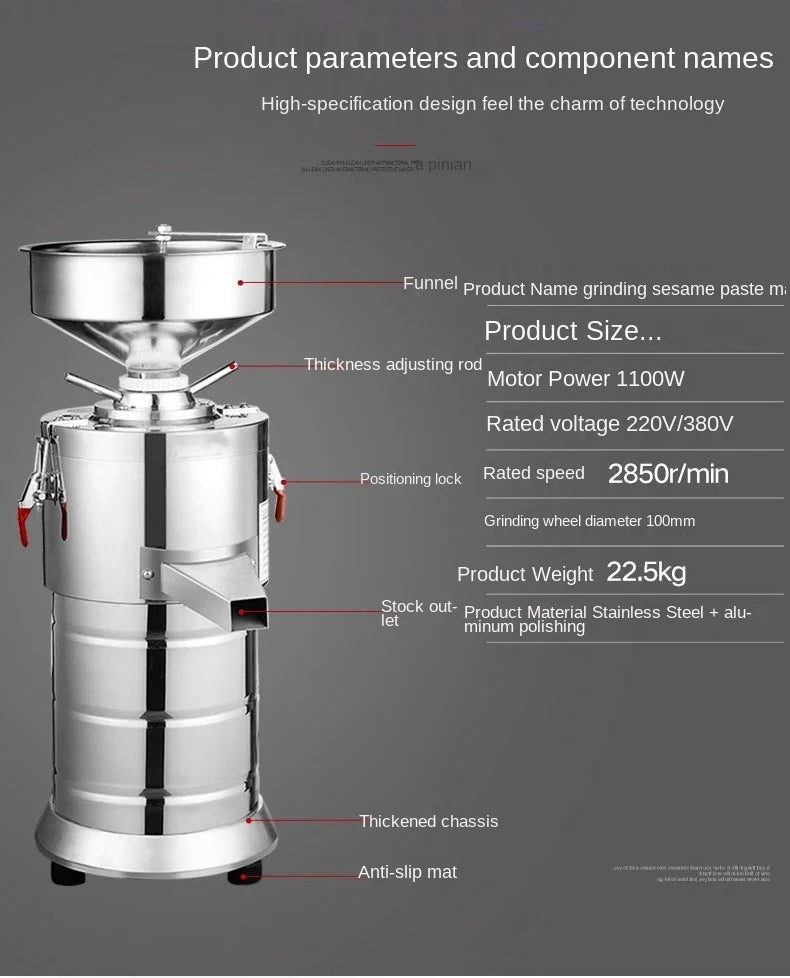 110V 220v Peanut Butter Maker Machine Sesame Nut Crusher Stainless Steel Food Processor Commercial Home Soy Almond Butter Maker