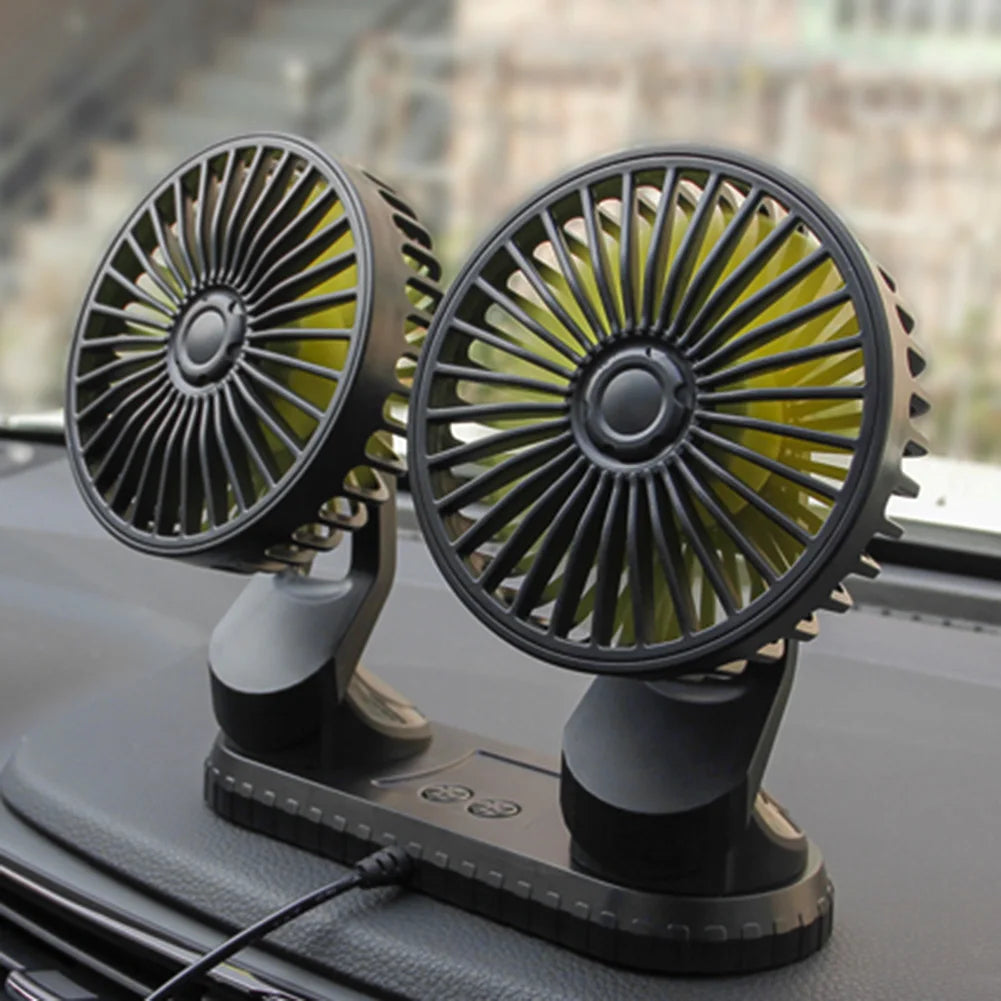 USB Powered Car Fan Multi-Angle Rotatable Dual Head 3-Speed Dashboard ABS Three Speeds Summer Cooling Fan Accessories