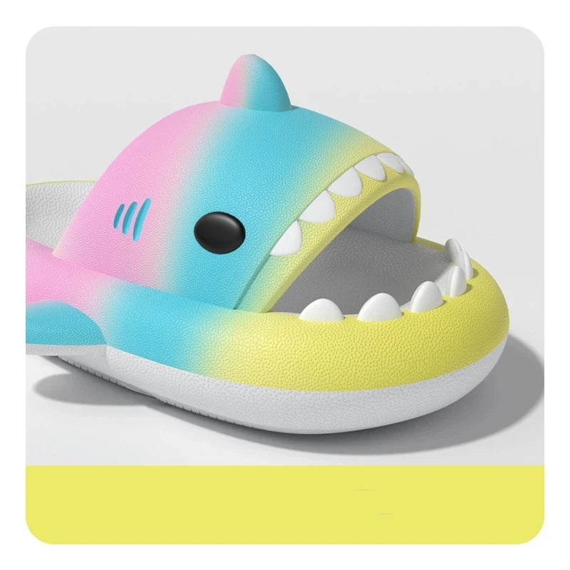 2024 Cute Summer EVA Gradient Shark Slippers Kids Candy Color Soft Indoor Sandals Women Men Fashion Outdoor Thick Sole Slides