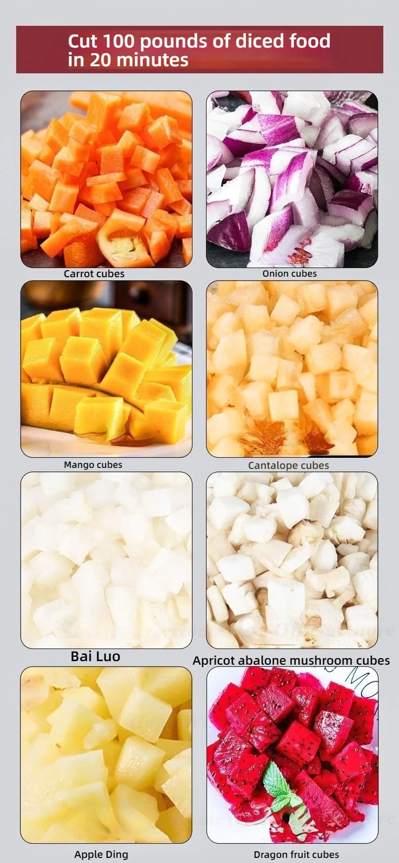 HomeWise Commercial Electric Vegetable Cube Cutting Machine Fruit Slicer Cutting Strip Dice Food Processor With 5 Blades