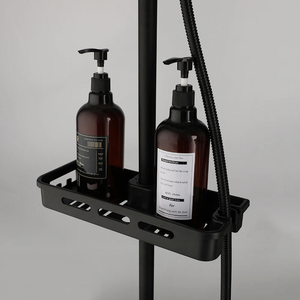 KEMAIDI Matte Black Rainfall Shower Faucet Set Single Lever Bathtub Shower Systerm with Shower Shelf Hot Cold Water Mixer Faucet