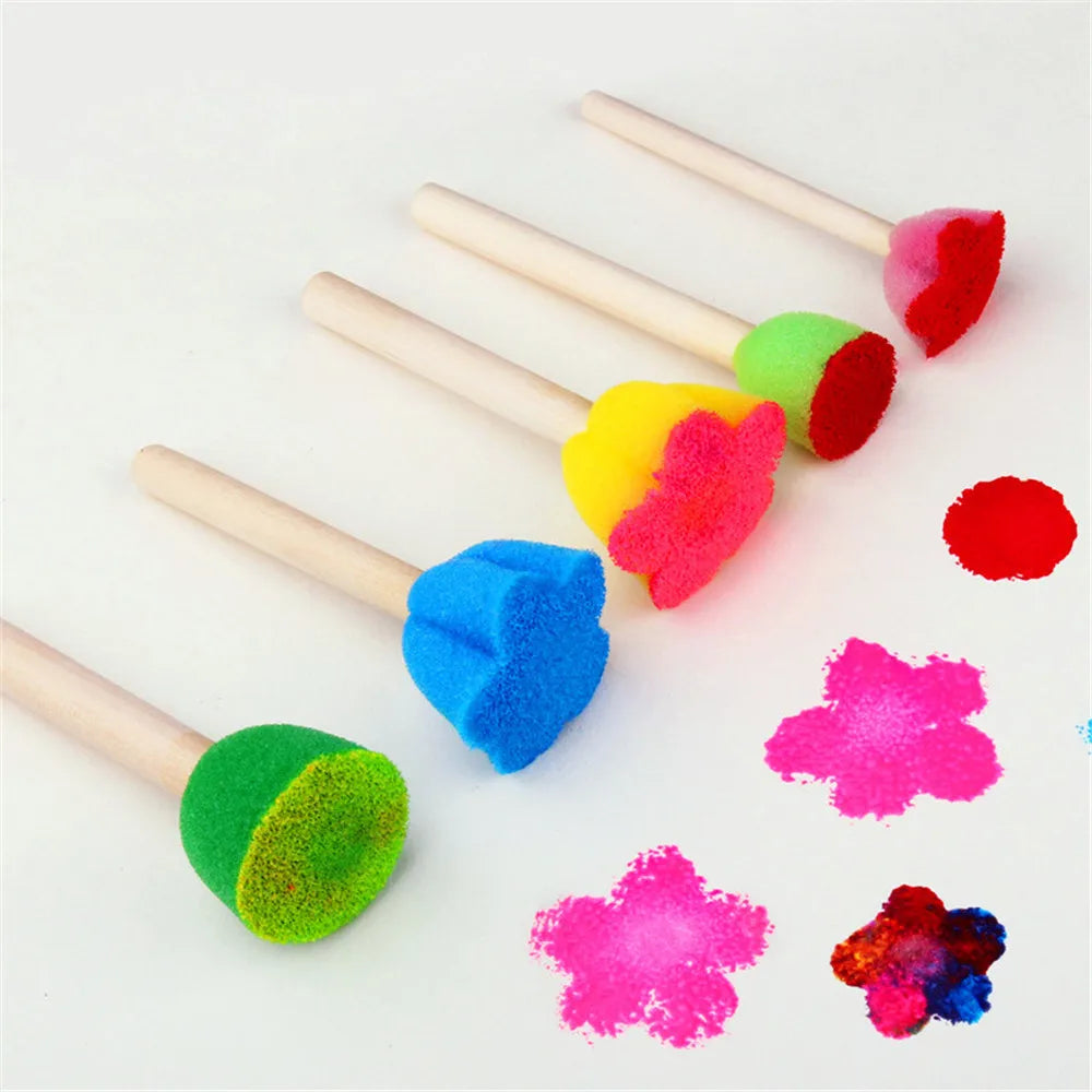 4Pcs Kids Painting Sponge Kids Early Learning Sponge Painting Kit Child Paint Set 30 Pieces Sponge Drawing Shapes Paint Brushes