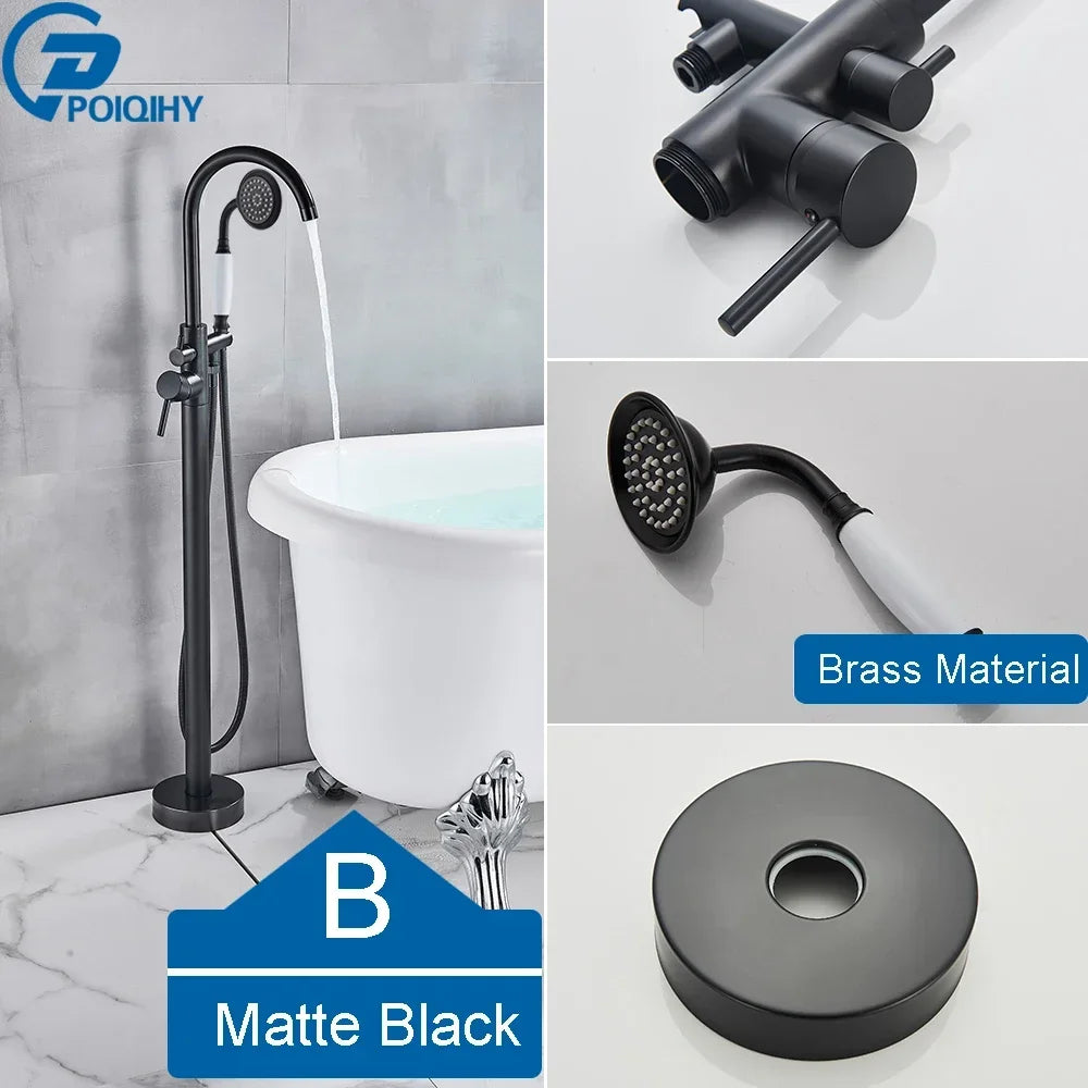 Chrome White Floor Mounted Bathtub Faucet Bathroom Freestanding Bath Tub Shower Set Swivel Spout Clawfoot Mixer