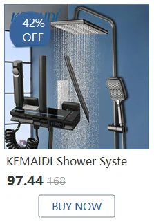 KEMAIDI Matte Black Rainfall Shower Faucet Set Single Lever Bathtub Shower Systerm with Shower Shelf Hot Cold Water Mixer Faucet