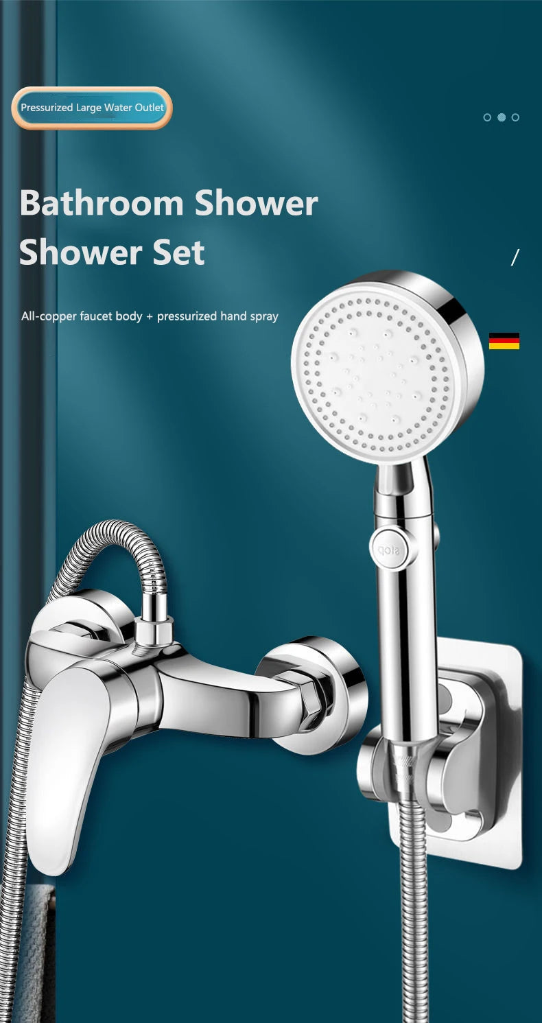 150MM Rainfall Thermostat Bathroom Shower Faucet Set Handheld Booster Showerhead Wall Mounted Brass Bath Hot & Cold Mixer Taps