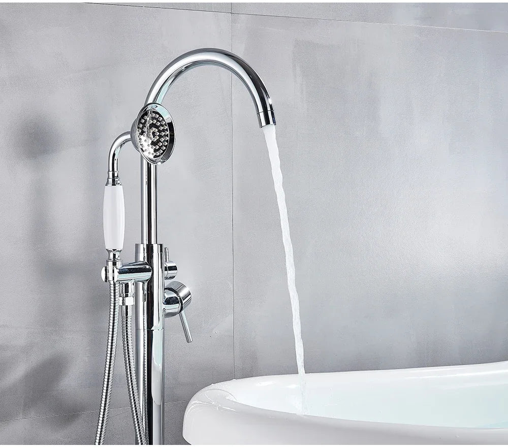 Chrome White Floor Mounted Bathtub Faucet Bathroom Freestanding Bath Tub Shower Set Swivel Spout Clawfoot Mixer