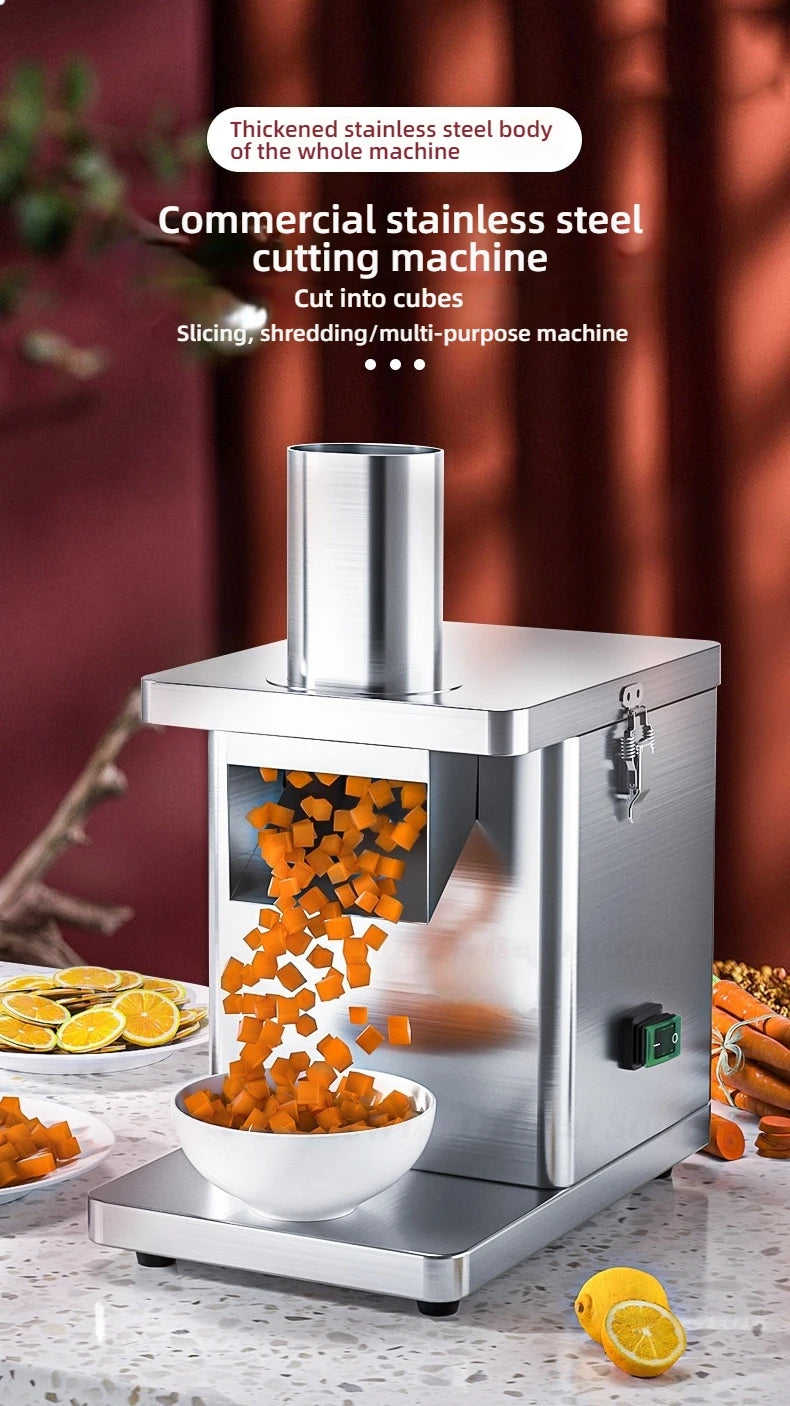 HomeWise Commercial Electric Vegetable Cube Cutting Machine Fruit Slicer Cutting Strip Dice Food Processor With 5 Blades