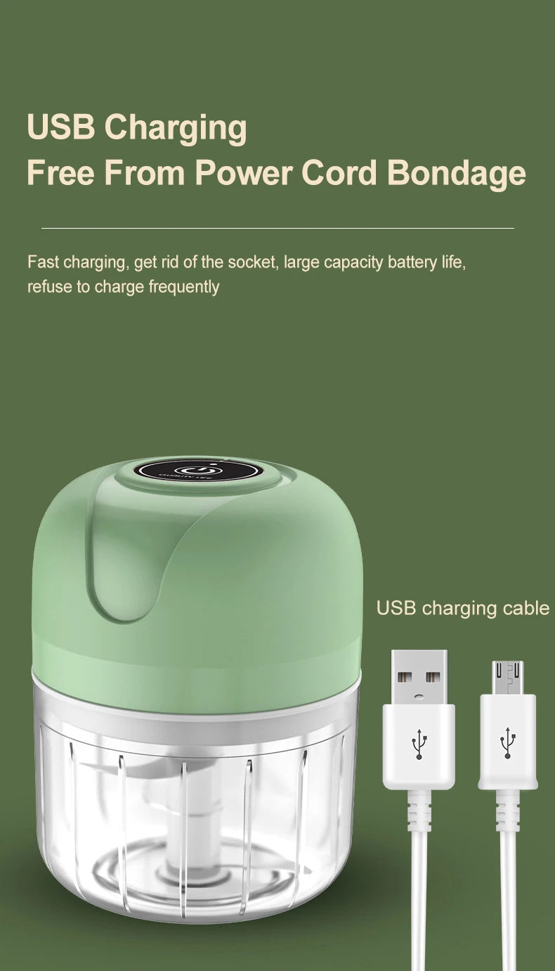 100/250ml Electric Garlic Masher Machine Mini USB charging Food Processor for Nuts Vegetable BlackPepper Chili Kitchen Tools