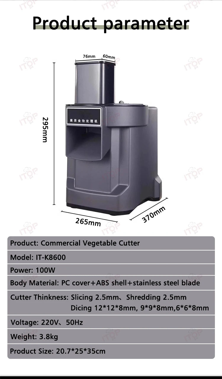 ITOP K8600 Multifunctional Vegetable Cutter Slicing Shredding Dicing Food Processor Commercial Vegetable Cutter with 3 Blade