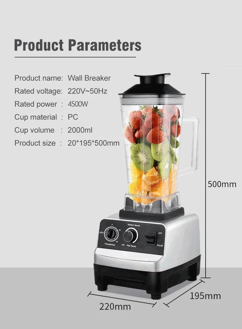2000W Stationary Blender Heavy Duty Commercial Mixer Ice Smoothies Appliances for Kitchen Professional High Power Food Processor