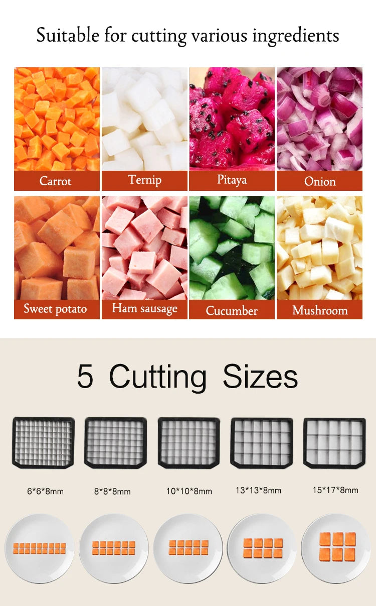 ITOP EVEC Electric Vegetable Cube Cutting Machine Fruit Slicer Cutting Strip Dice Food Processor With 5 Blades