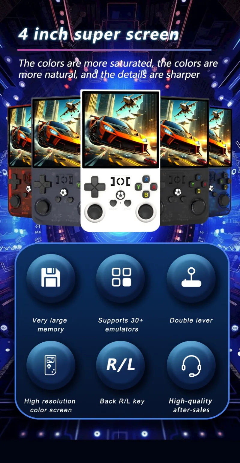 R36MAX 128G Retro Handheld Game Console Linux System 4.0 Inch IPS Screen Portable Video Player Dual Joystick 64G Games Kids Gift