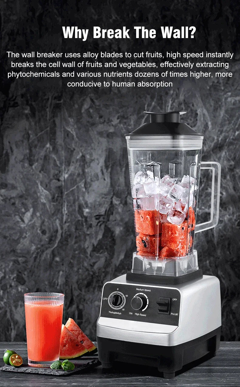 2000W Stationary Blender Heavy Duty Commercial Mixer Ice Smoothies Appliances for Kitchen Professional High Power Food Processor