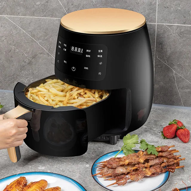 New Air Fryer Household Iarge Capacity French Fries Machine Multifunctional Electric Fryer 6L 1200W
