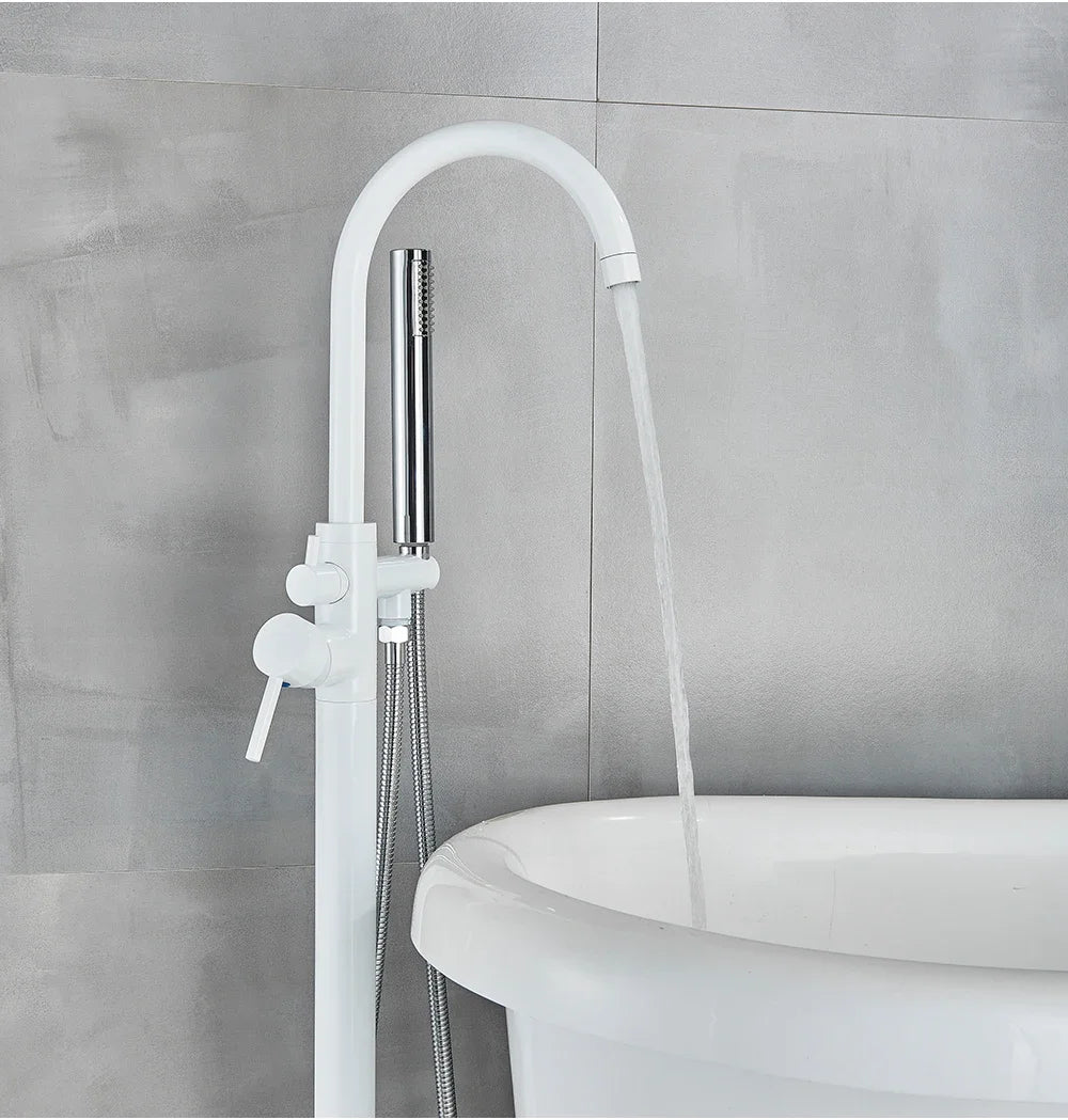 Chrome White Floor Mounted Bathtub Faucet Bathroom Freestanding Bath Tub Shower Set Swivel Spout Clawfoot Mixer