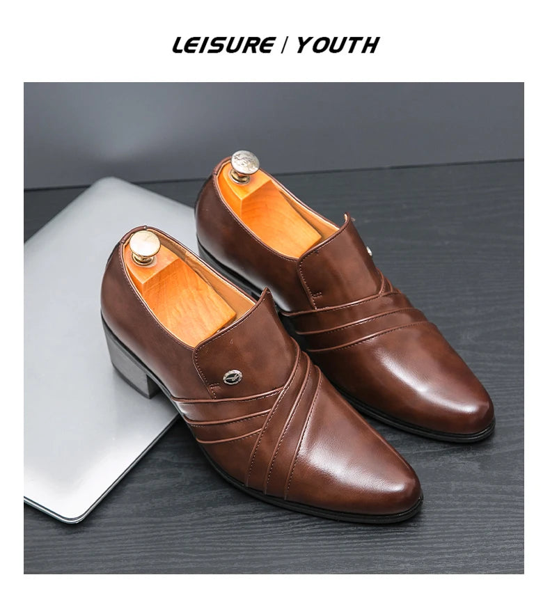 New Business Formal Oxford Shoes for Men Casual Wedding Office Party High Heels Shoes Classic Men Shoes PU Leather Dress Shoes
