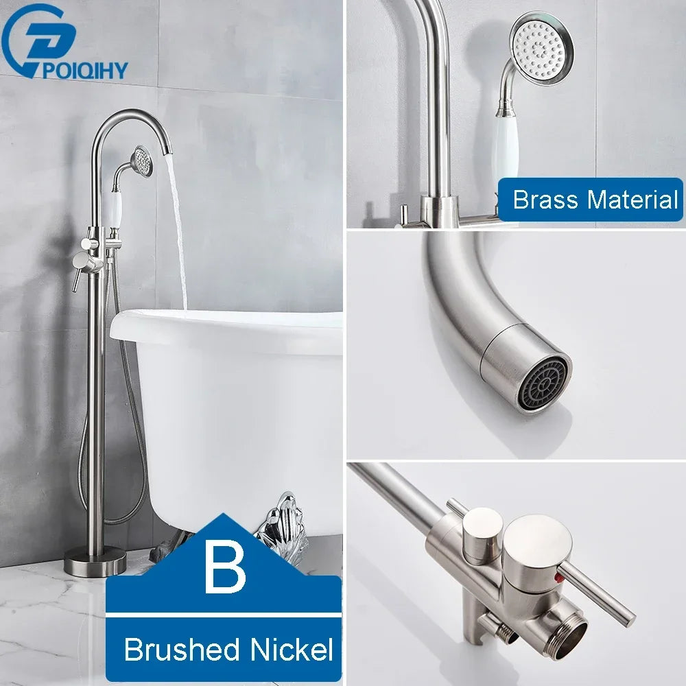 Chrome White Floor Mounted Bathtub Faucet Bathroom Freestanding Bath Tub Shower Set Swivel Spout Clawfoot Mixer