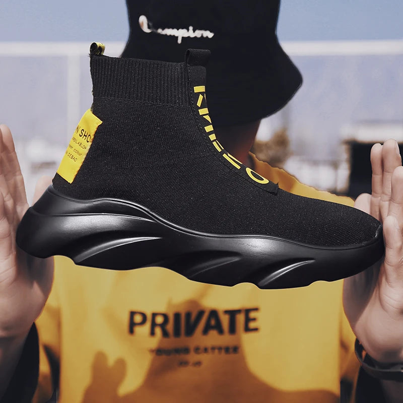 Men Vulcanized Shoes High Top Casual Sports Shoes Breathable Jogging Shoes Platform Sneakers Socks Ankle Boots Chaussure Homme
