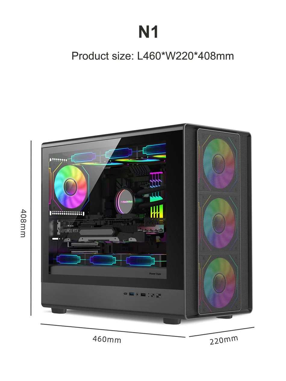 Power Train N1 MATX Desktop Case Vertical Glass Side Transparent Host Shell Support 360 Water-Cooled 420MM Graphics Card