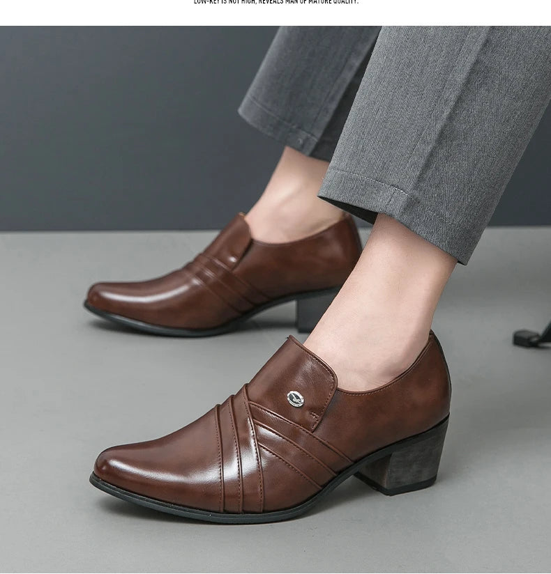 New Business Formal Oxford Shoes for Men Casual Wedding Office Party High Heels Shoes Classic Men Shoes PU Leather Dress Shoes