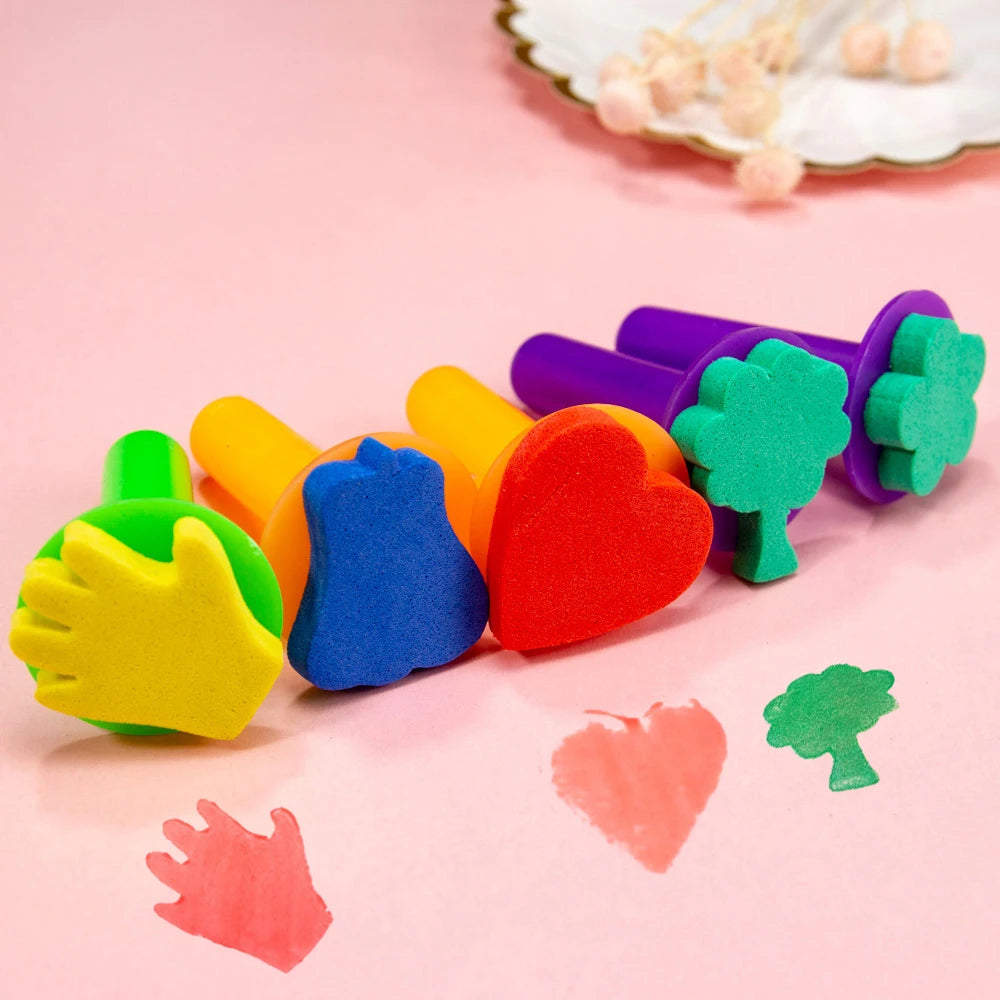 4Pcs Kids Painting Sponge Kids Early Learning Sponge Painting Kit Child Paint Set 30 Pieces Sponge Drawing Shapes Paint Brushes
