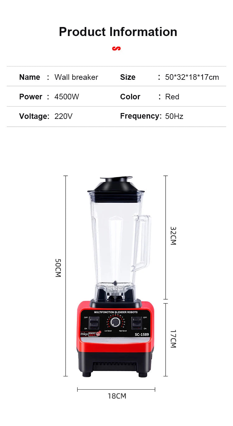 Heavy Duty Commercial Grade Blender 2000W Mixer Juicer Fruit Food Processor Ice Smoothies Blender Juice Crusher EU/UK/US Plug