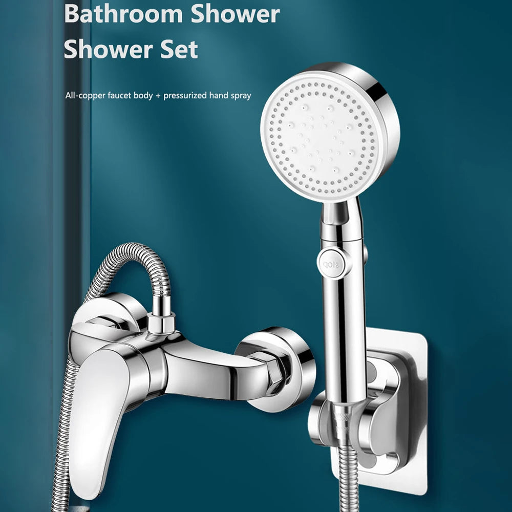 150MM Rainfall Thermostat Bathroom Shower Faucet Set Handheld Booster Showerhead Wall Mounted Brass Bath Hot & Cold Mixer Taps
