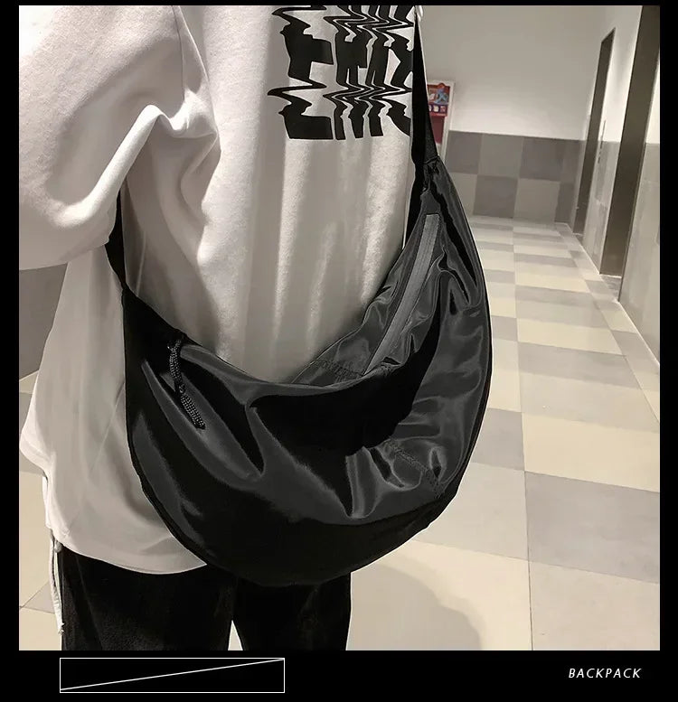 Crossbody Bags Men Solid Color Large Capacity Hobos Unisex Harajuku Japanese Style Nylon Waterproof Travel Shoulder Zipper Purse