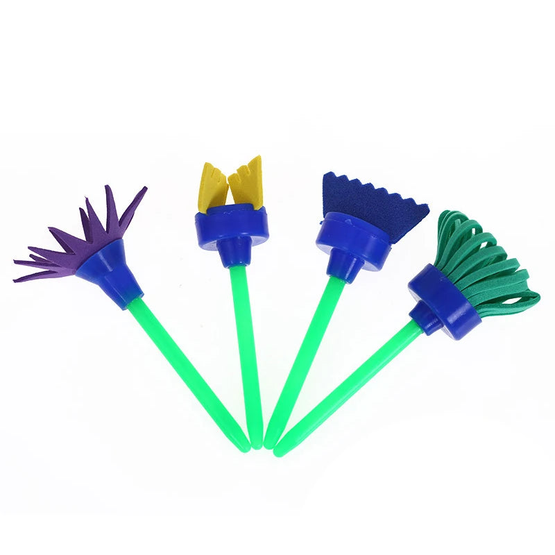 4Pcs Kids Painting Sponge Kids Early Learning Sponge Painting Kit Child Paint Set 30 Pieces Sponge Drawing Shapes Paint Brushes