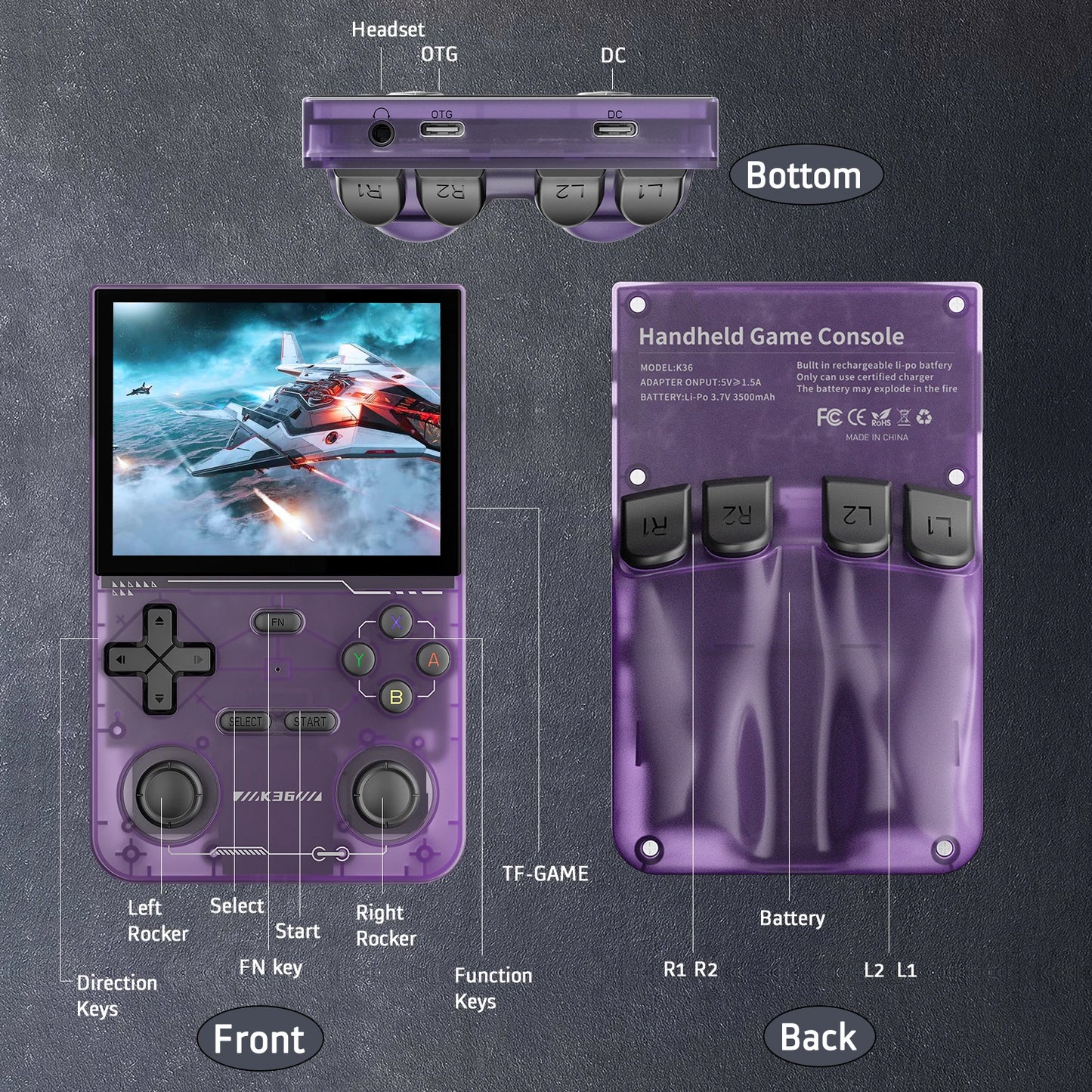 R36MAX Game Console 64GB 128GB 18000+GAMES Linux System 4.0inch K36 vs R36S 3.5inch Pocket Video Player No Download Required