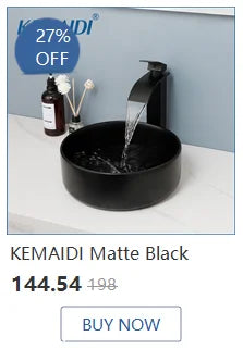 KEMAIDI Matte Black Rainfall Shower Faucet Set Single Lever Bathtub Shower Systerm with Shower Shelf Hot Cold Water Mixer Faucet