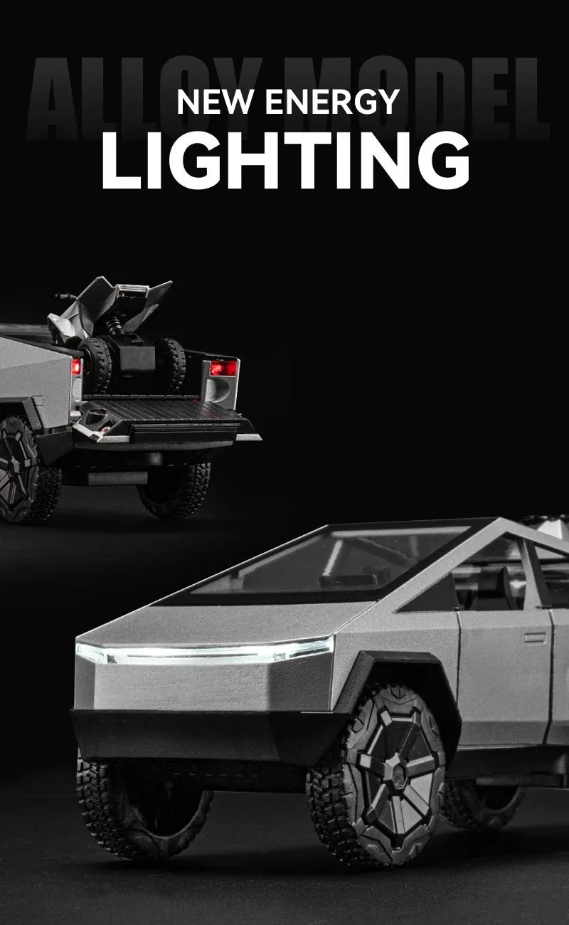 1/32 Teslas Cybertruck Pickup Alloy Car Model Diecast Metal Off-road Vehicles Truck Car Model Sound and Light Childrens Toy Gift