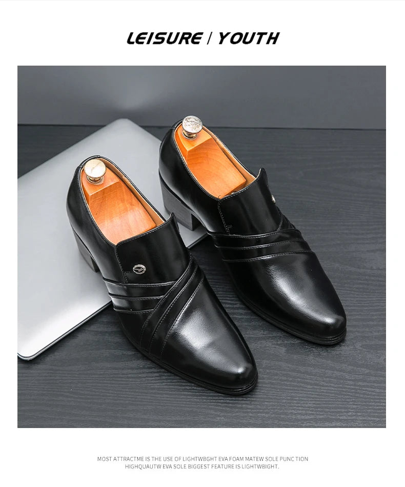 New Business Formal Oxford Shoes for Men Casual Wedding Office Party High Heels Shoes Classic Men Shoes PU Leather Dress Shoes