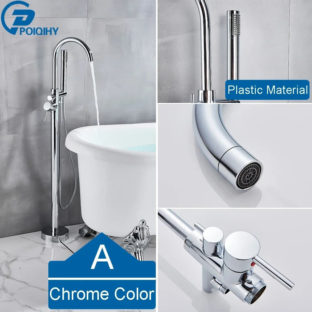 Chrome White Floor Mounted Bathtub Faucet Bathroom Freestanding Bath Tub Shower Set Swivel Spout Clawfoot Mixer