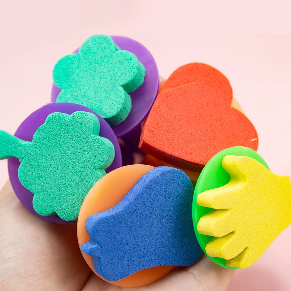 4Pcs Kids Painting Sponge Kids Early Learning Sponge Painting Kit Child Paint Set 30 Pieces Sponge Drawing Shapes Paint Brushes
