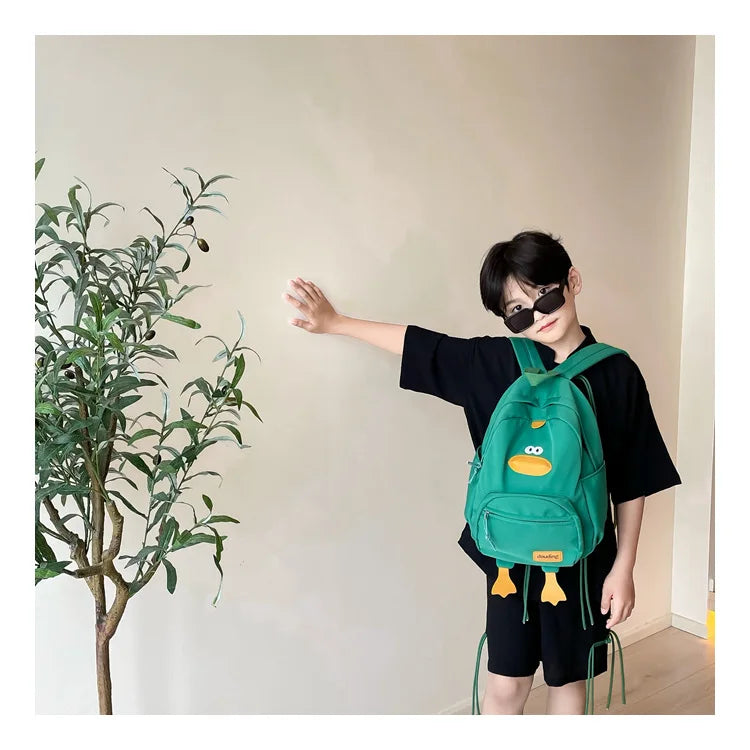 Kindergarten School Bag Cartoon Cute Duckling Burden Reduction Backpack Boys and Girls Campus Canvas Backpack
