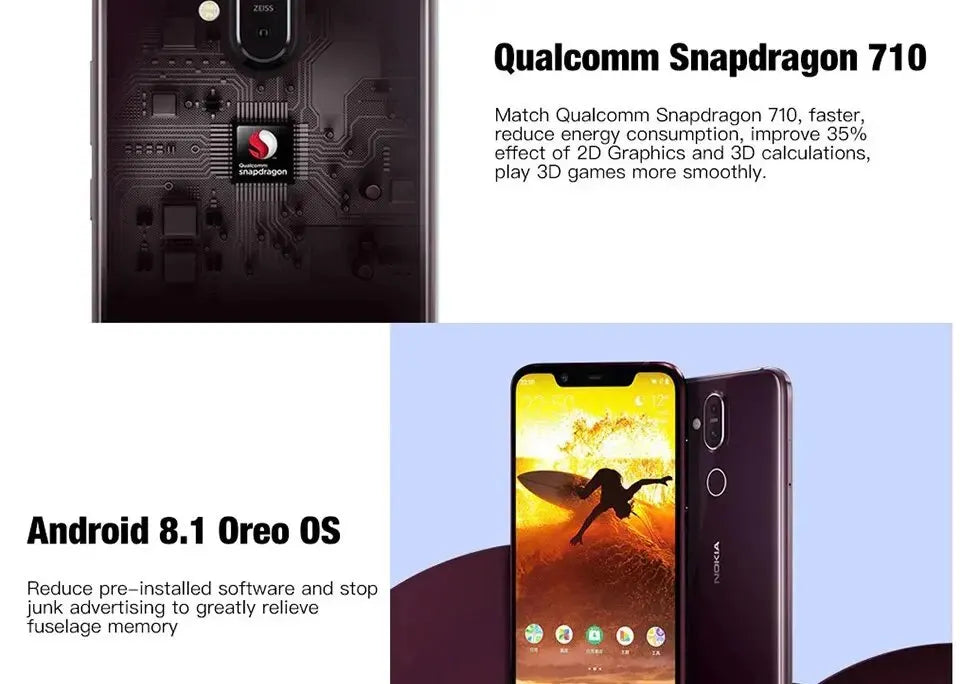 Nokia X7 Smartphone 6.18" inches Snapdragon 710 Octa Core Android 20MP Mobile Phone Fast charging 18W used phone